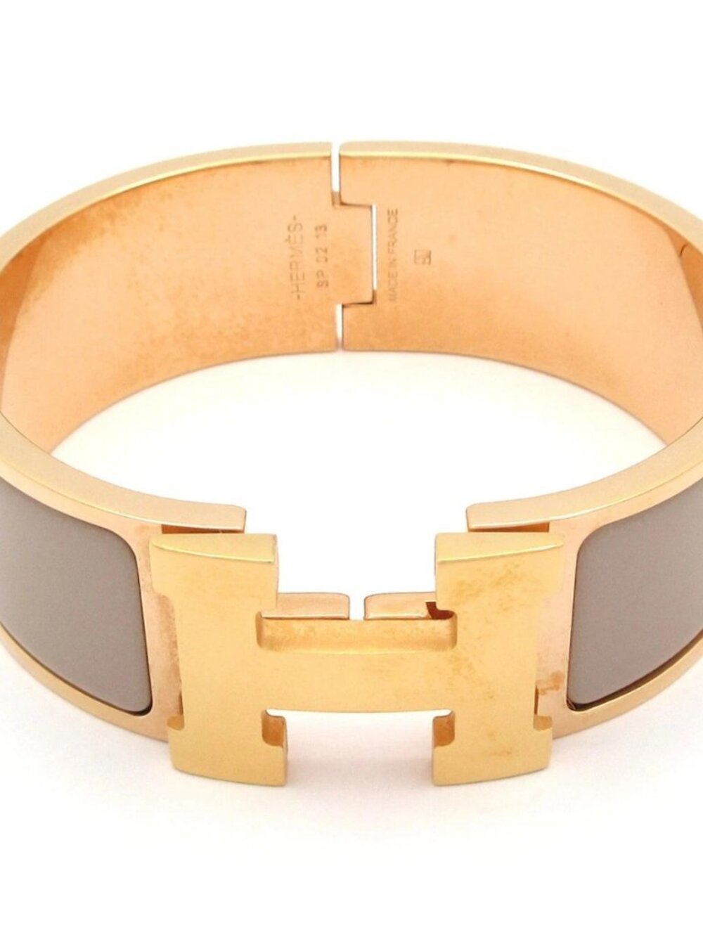 HERMES Clic Clac H Rose Gold Gray-Beige Hardware Patent Leather S* 0* 1* Bangle